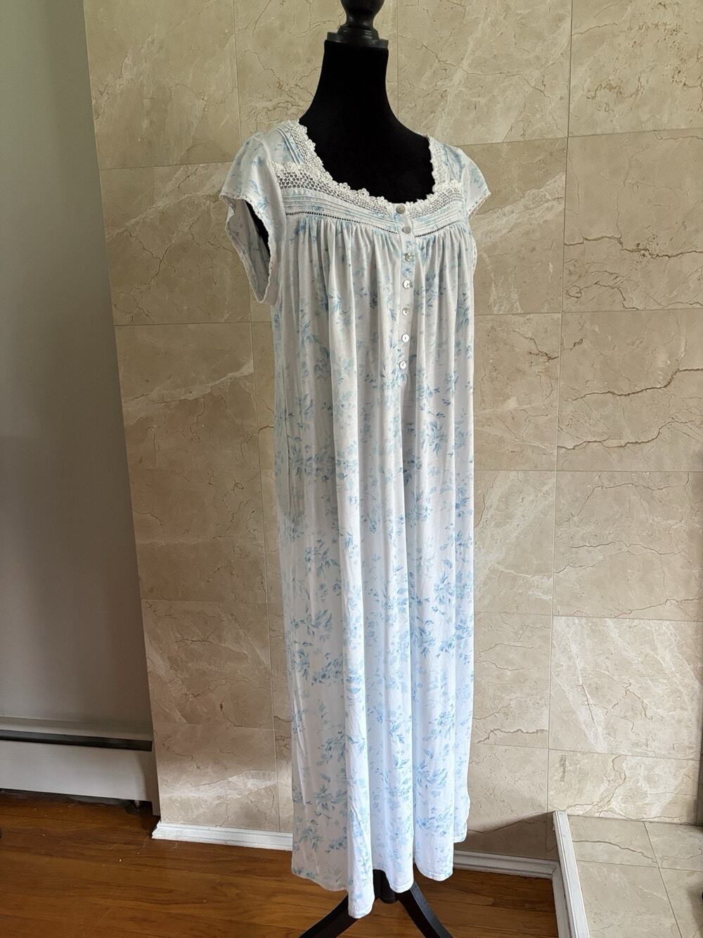 Eileen West Blue Floral Waltz Chemise Nightgown — M Cotton Cottage Trad Wife